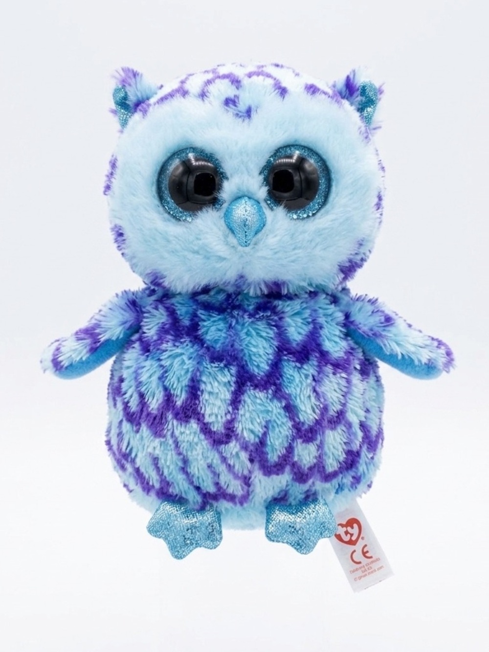Ty Beanie Boos Oscar the Owl 6" Plush Blue Purple Glitter Eyes Stuffed Animal